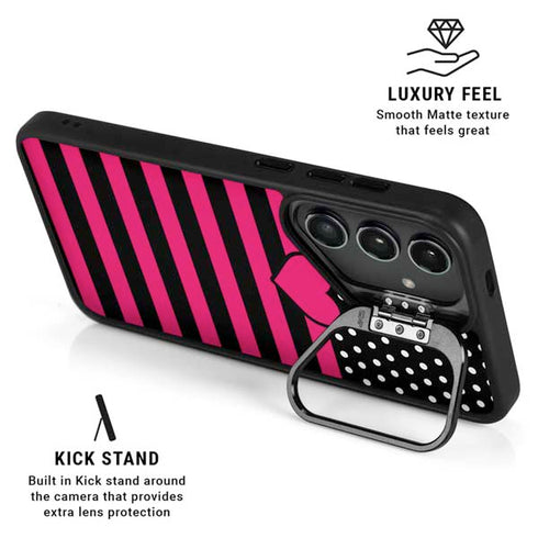 Polka Dots and Stripes Heart in Pink Galaxy S25 Kickstand Case